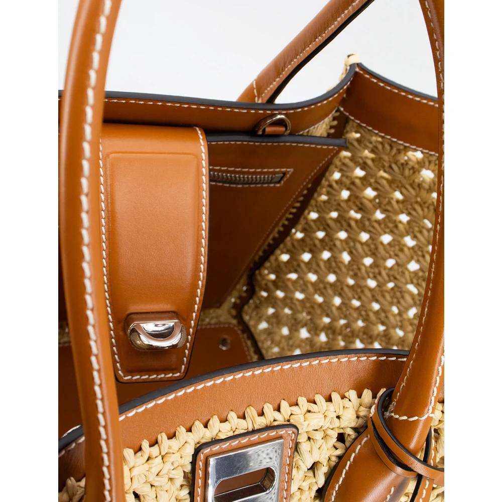 Ermanno Scervino Raffia-effect Gehaakte Winkelmand met Leren Details Yellow Dames