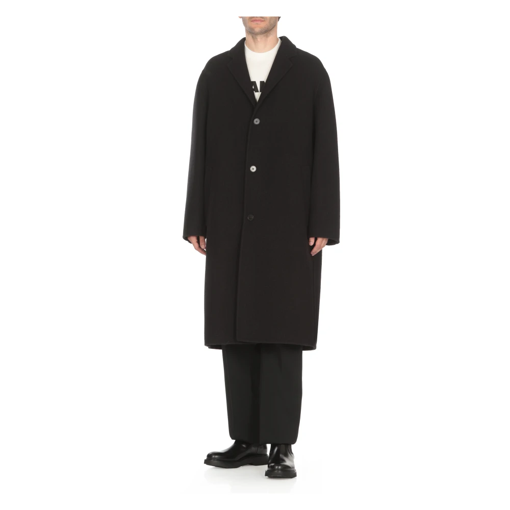 Jil Sander Zwarte Wol Dubbele Breasted Jas Black Heren