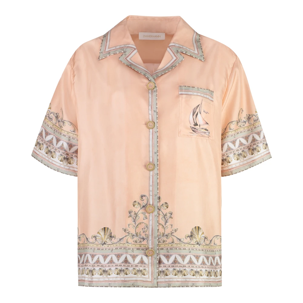 Zimmermann Zijden Oversized Shirt met Versierde Knopen Pink Dames