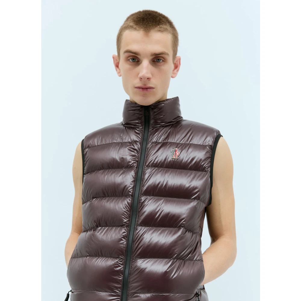 Moncler Gewatteerd Down Gilet met Logopatch Brown Heren