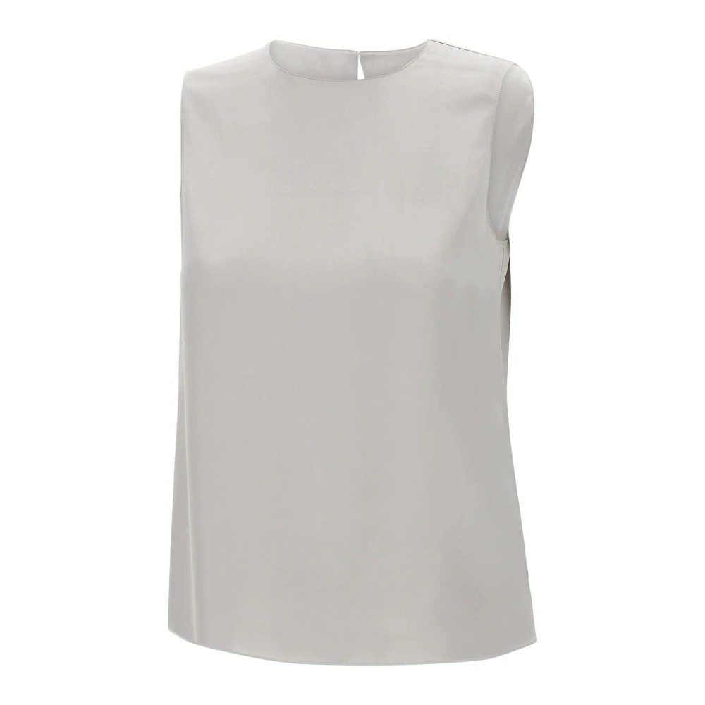 Theory Zijden Georgette Mouwloze Top Grijs Gray Dames