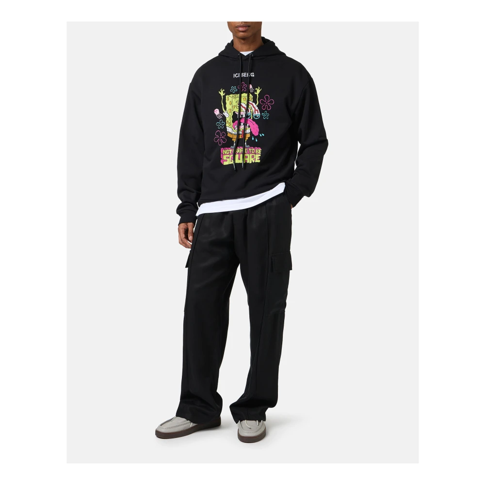 Iceberg Reguliere zwarte fit hoodie met SpongeBob print en logo borduursel Black Heren