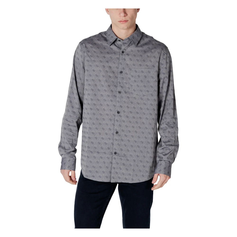 Guess Elegant Jacquard Long-Sleeve Shirt For Men - Male - Casual Shirts - Gray - M - Shirts