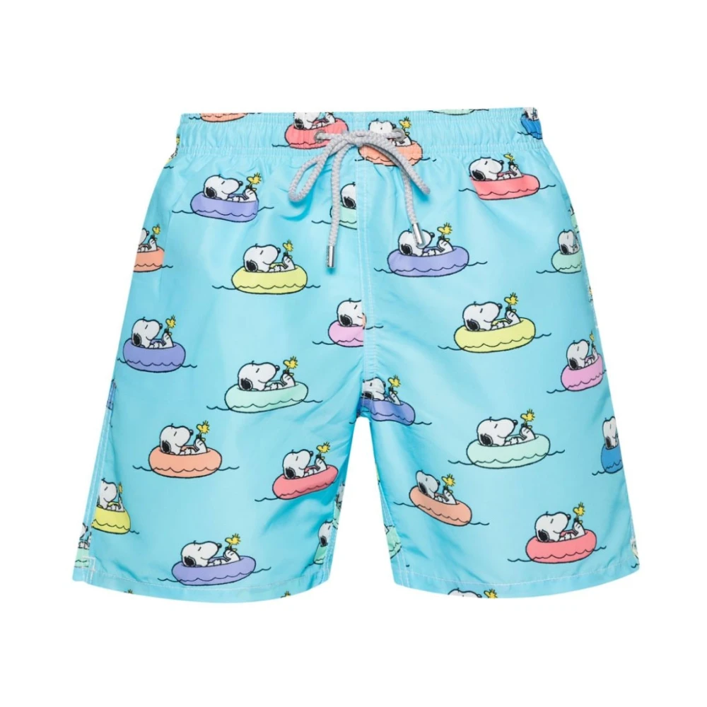 MC2 Saint Barth Blauwe Elastische Zwemshorts Met Print Blue Heren