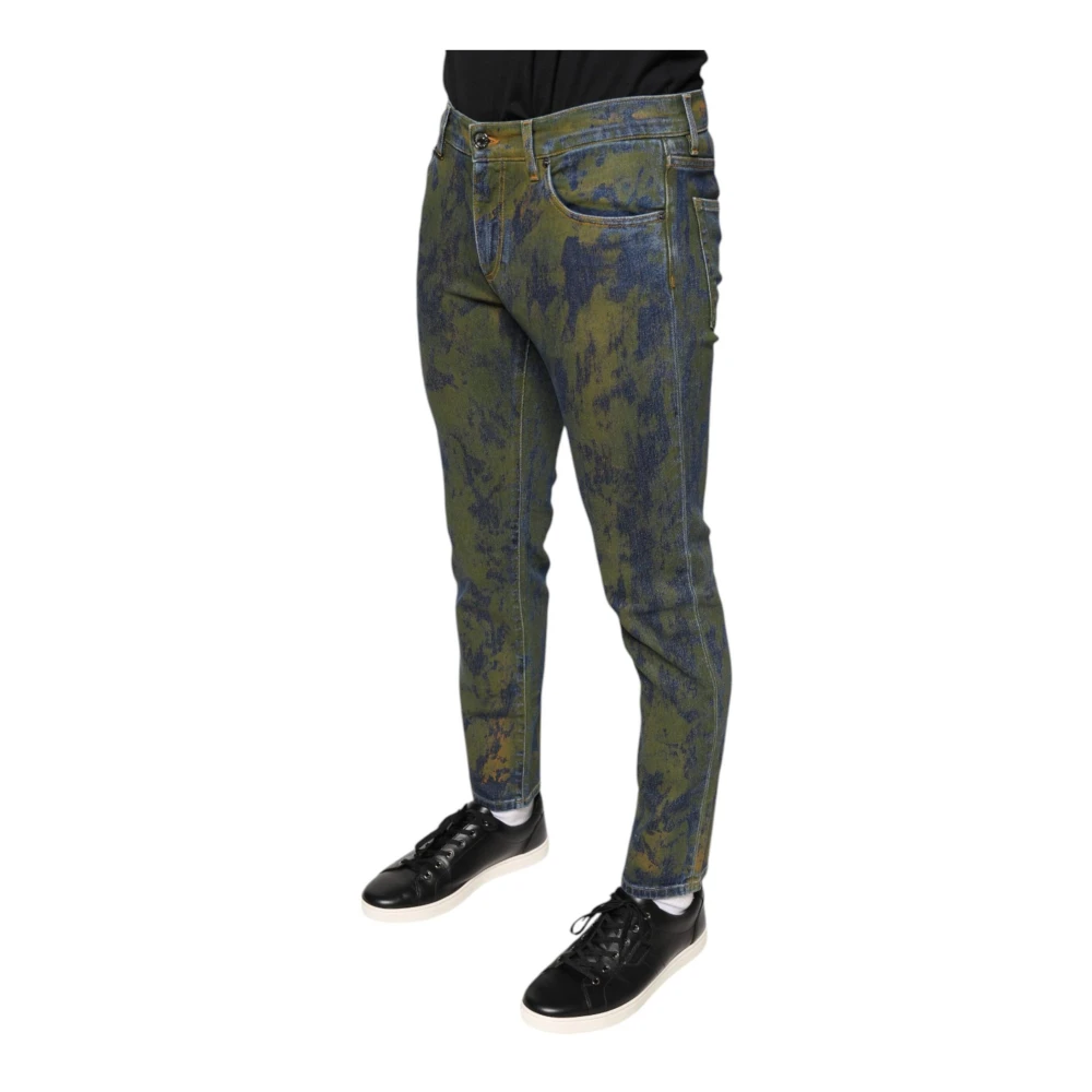 Dolce & Gabbana Blauwe Tie Dye Slim Fit Jeans Blue Heren