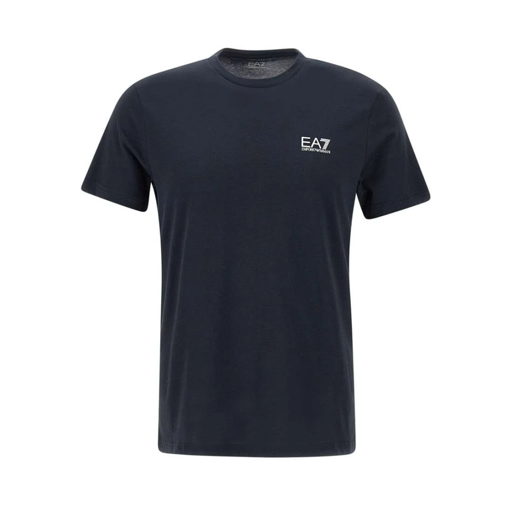 Emporio Armani EA7 Heren Blauw Katoenen T-shirt met Logo Print Blue Heren