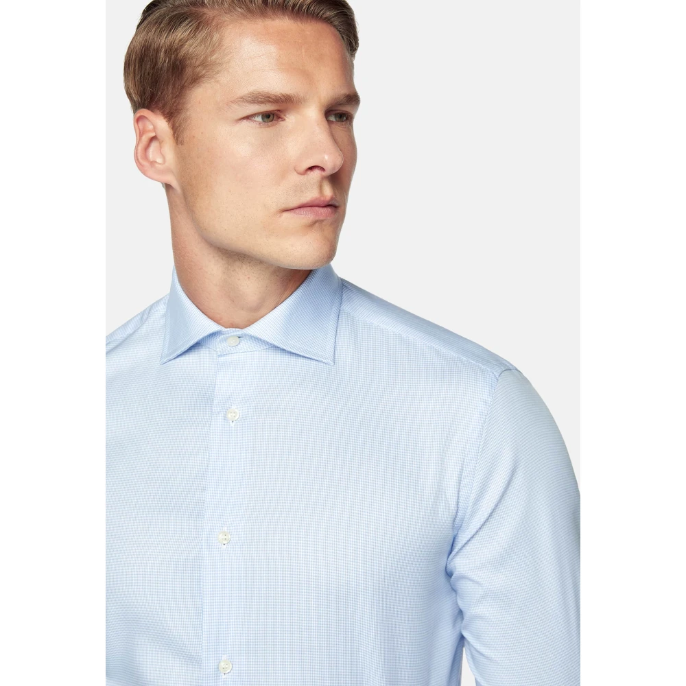Boggi Milano Twill Pied de Poule Windsor Kraag Slim Fit Overhemd Blue Heren