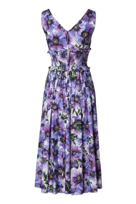 Anemone Floral Pleated Popeline Midi Klänning