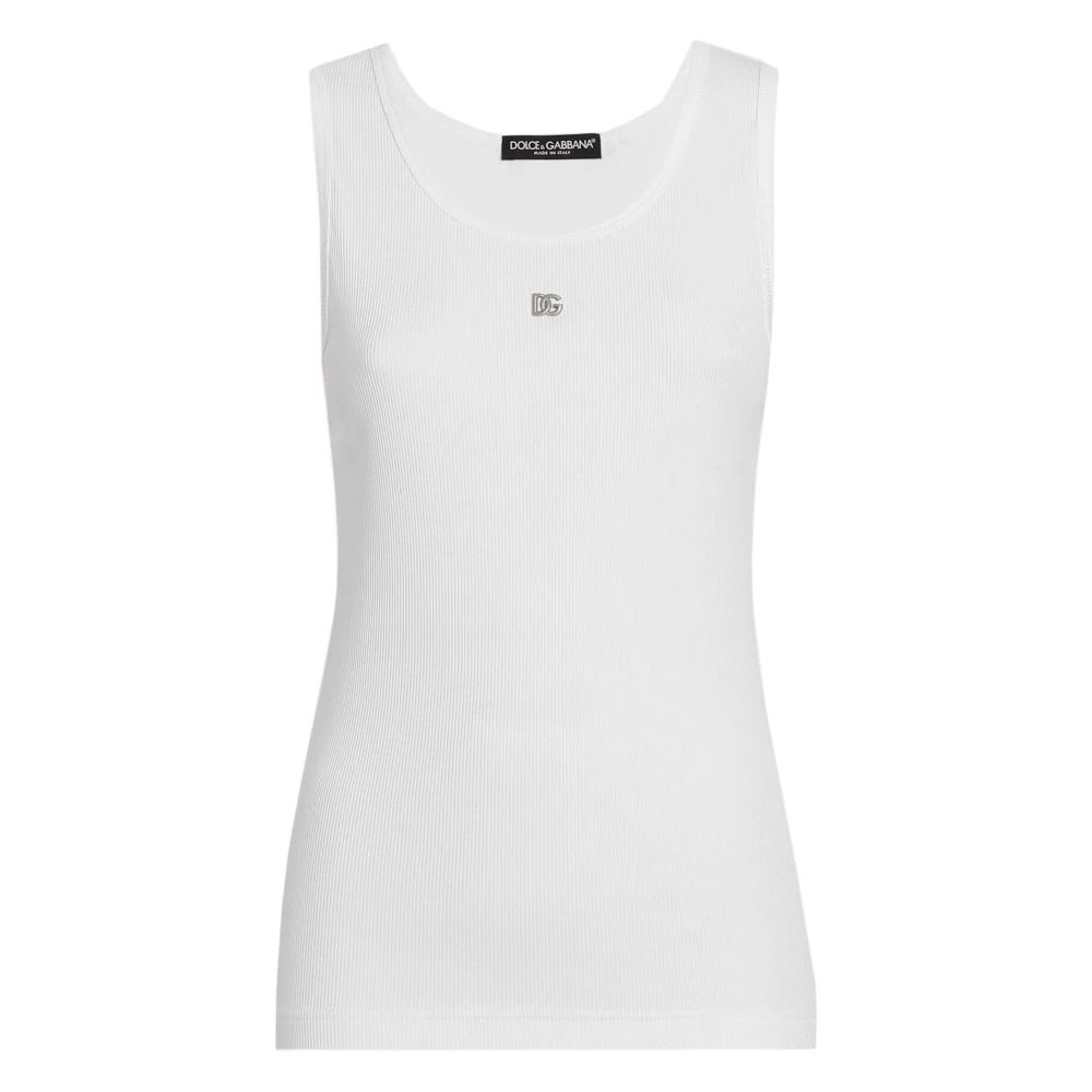 Dolce & Gabbana Witte Mouwloze Ronde Hals Shirt White Dames
