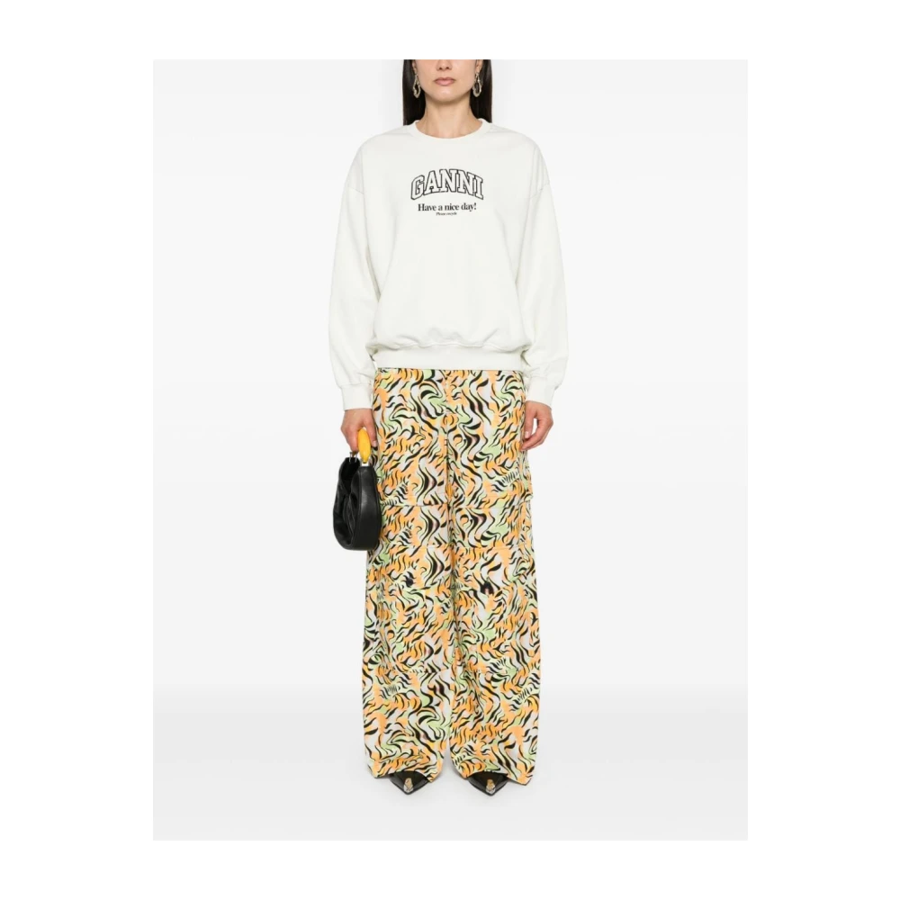 Ganni Logo Print Sweatshirt White Dames