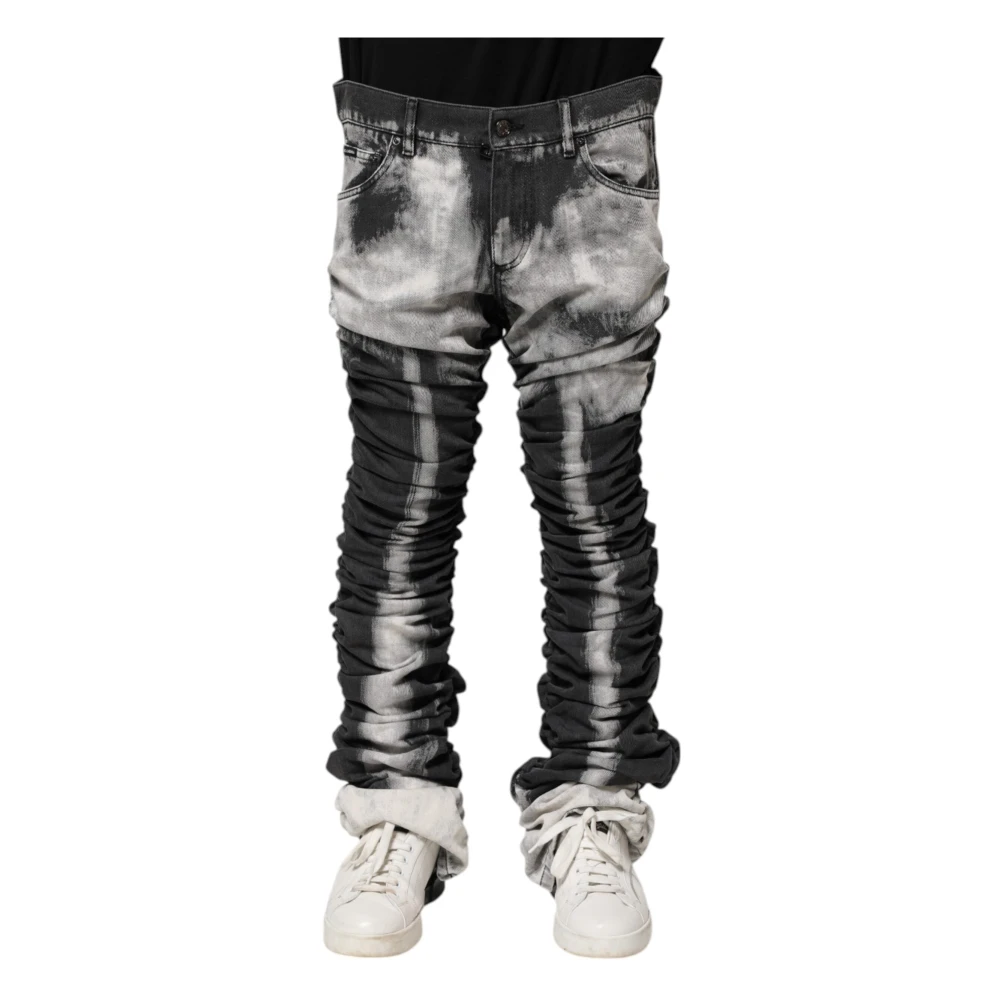 Dolce & Gabbana Black Tie Dye Straight Denim Jeans - Male - Straight Fit Jeans - White - M - Jeans
