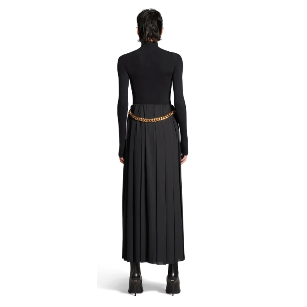 Balenciaga Geplooide Zwarte Rok met Messing Ketting Black Dames