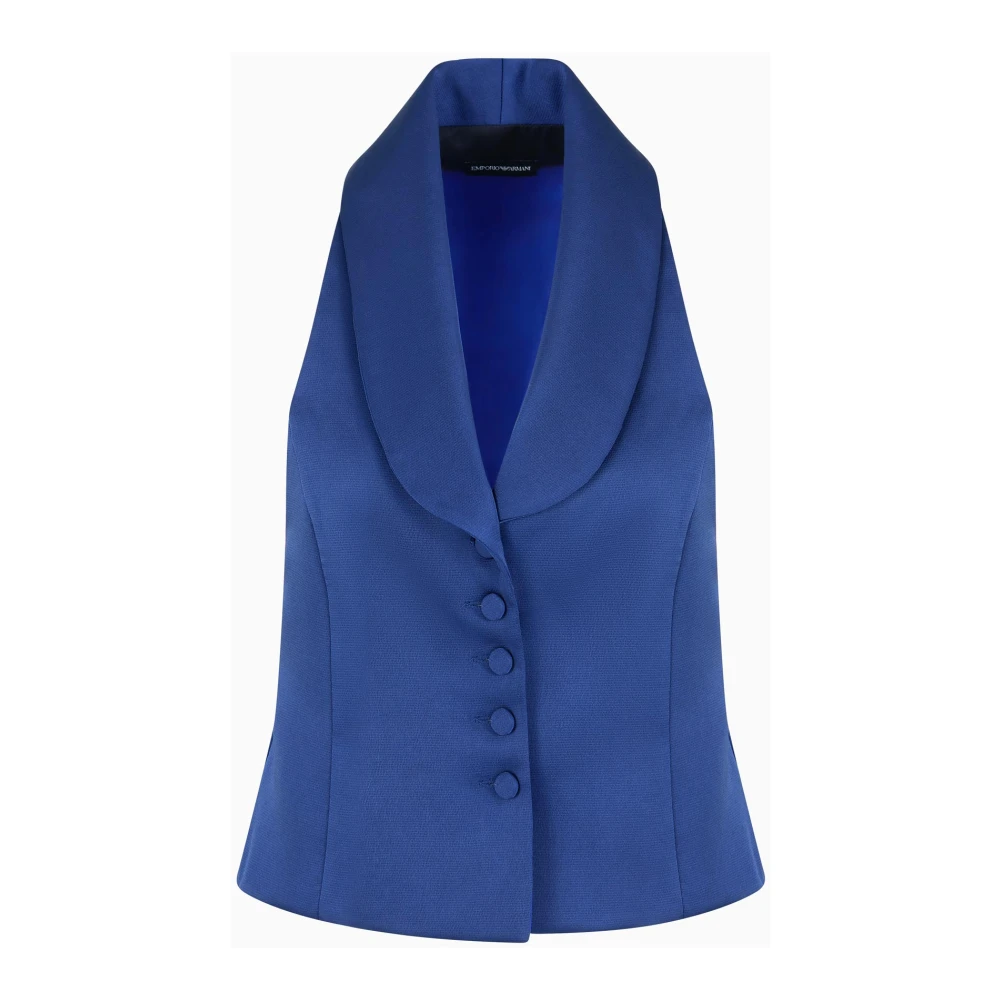 Emporio Armani Blauwe Satijnen Top Met Knoopsluiting Mouwloos Blue Dames