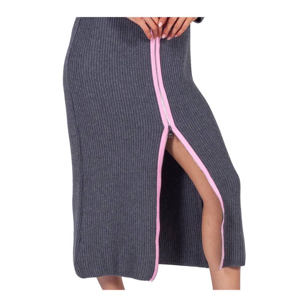 Msgm Grijze Ribgebreide Ritssluiting Maxi Jurk Gray Dames