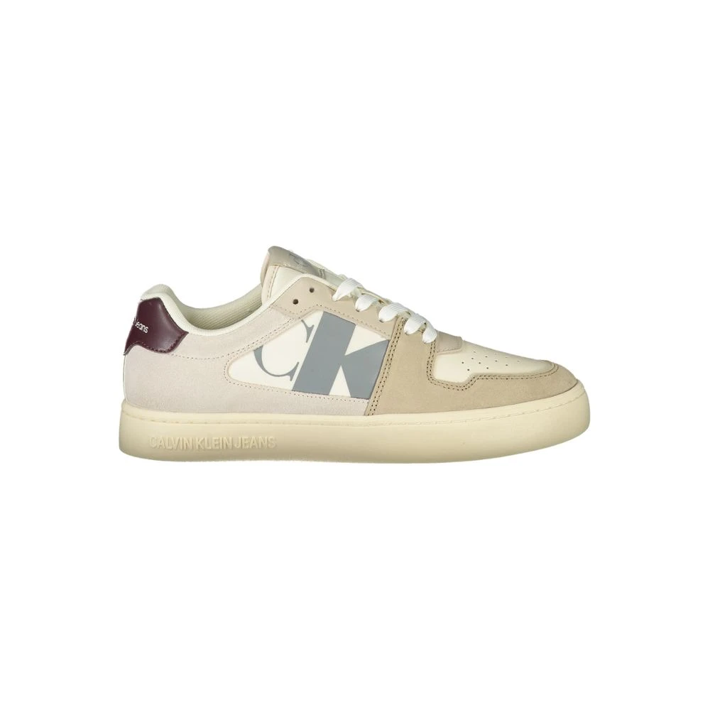 Calvin Klein Men's Multicolor Sneakers, 10 Uk, Beige Sneaker With Bordeaux Accents