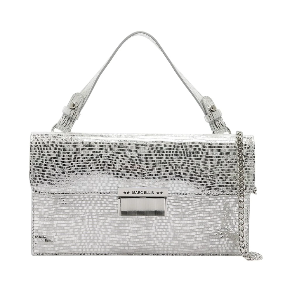 Marc Ellis Gelamineerde leren clutch met handvat en schouderband Gray Dames