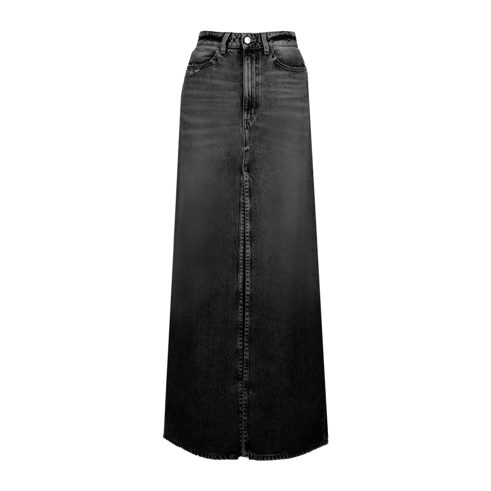 Icon Denim Zwarte Denim Hoge Taille Lange Rok Black Dames