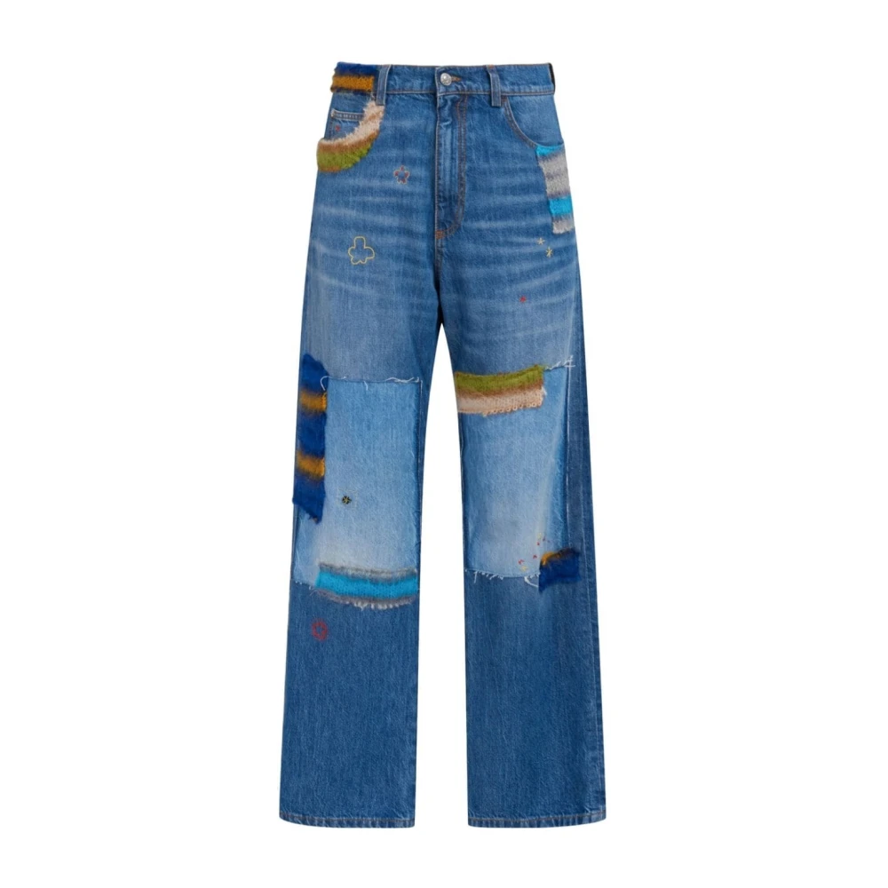Marni Bio-Denim Jeans met Mohair-Patches Blue Dames