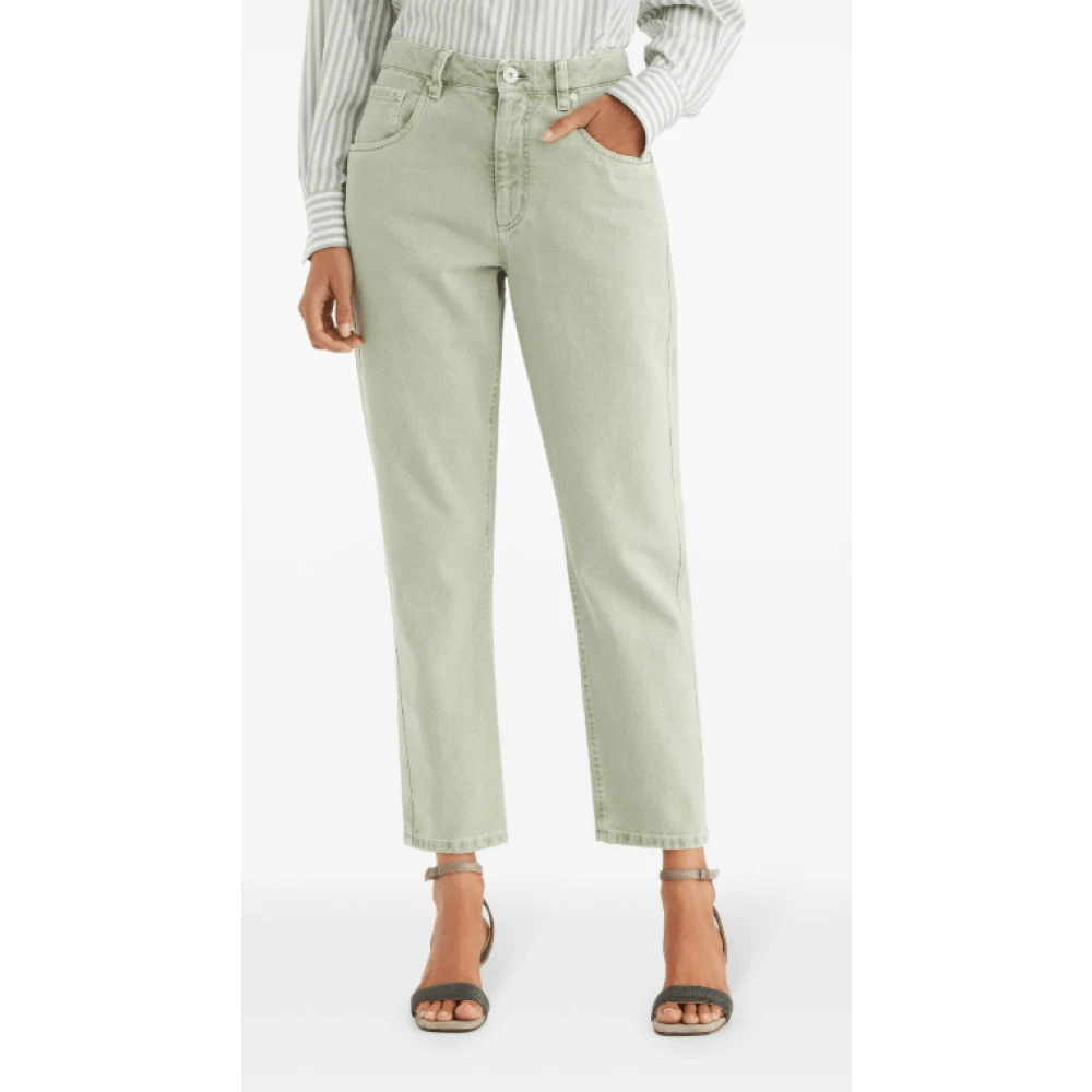 BRUNELLO CUCINELLI Lichtgroene Katoenen Tapered Jeans Green Dames