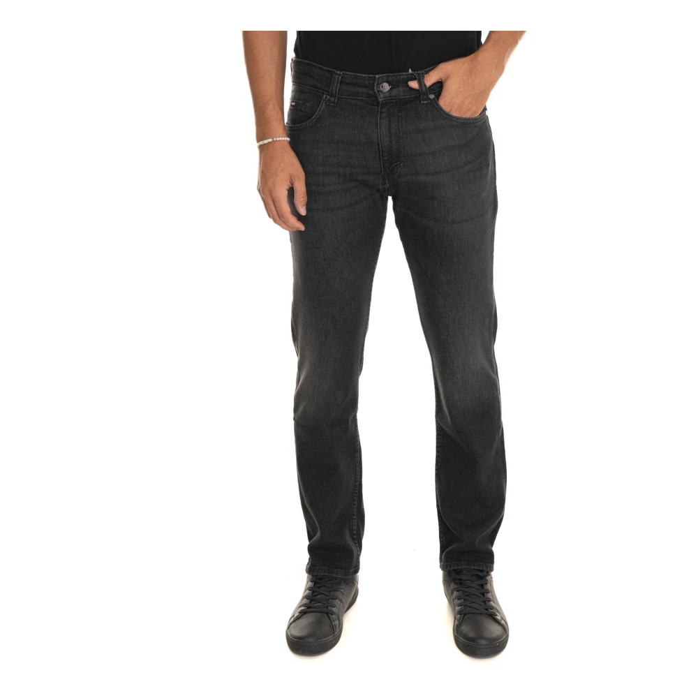 Boss Denim Jeans met Chroom Staal Logo Gray Heren