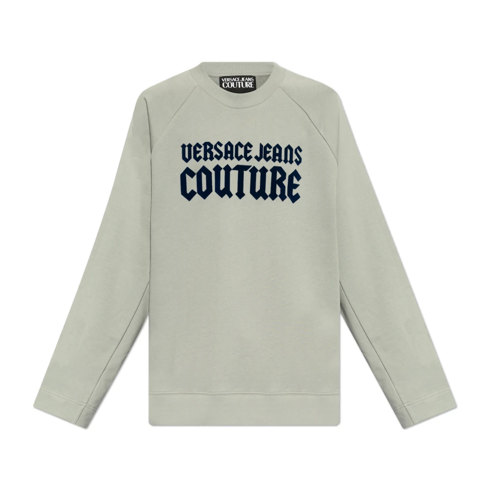 Versace Jeans Couture Sweatshirt met logo en fluwelen afwerking Gray Heren
