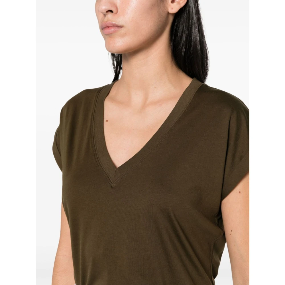 Frame Khaki V-hals T-shirt Green Dames