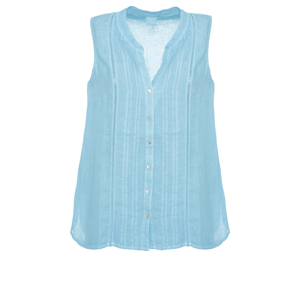 120% Lino Blue Crewneck Sleeveless Linen Top - Female - Sleeveless Tops - M - Tops