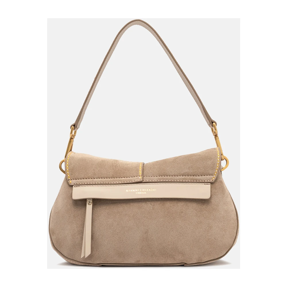Gianni Chiarini Stijlvolle Duifgrijze Suède Schoudertas Beige Dames