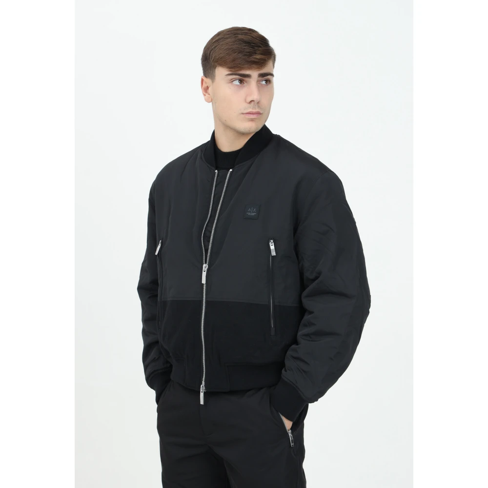 Armani Exchange Zwarte Bomberjack Modern Minimalistisch Design Black Heren