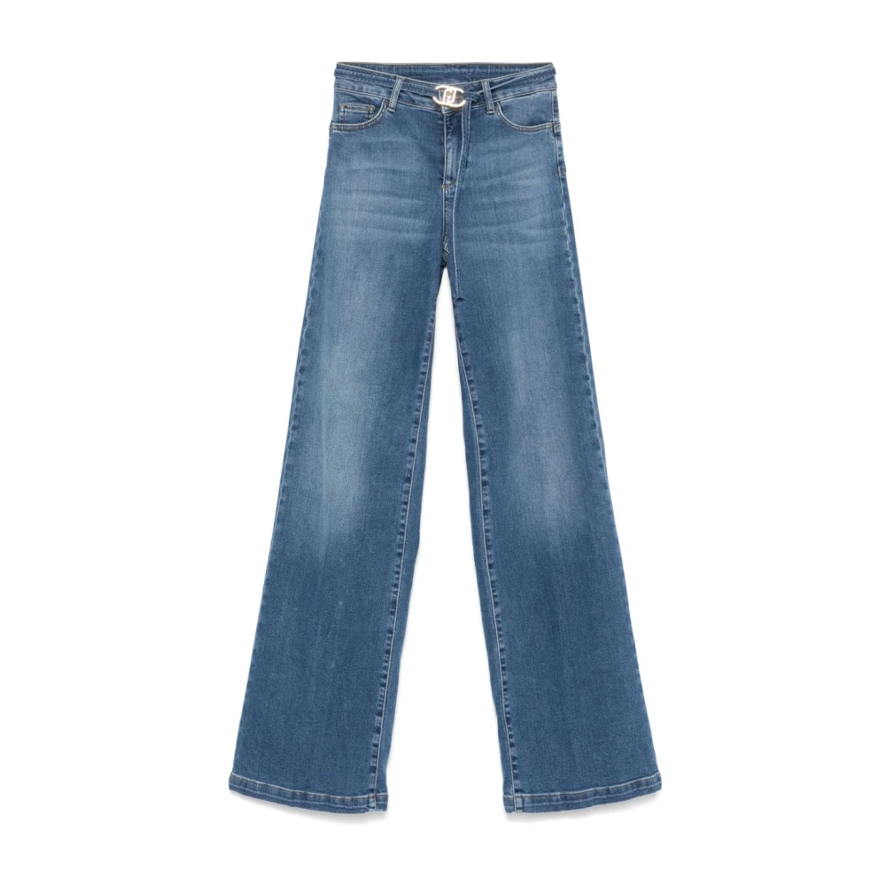 Liu Jo Women's Blue Wide Jeans, W33, Stretch Jeans With Logo Belt