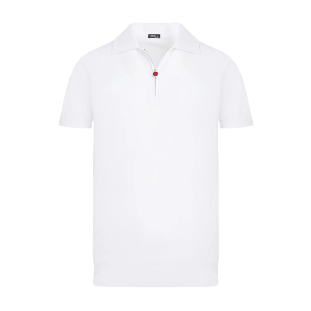 Kiton Polo T-shirt met rits en piqué kraag White Heren