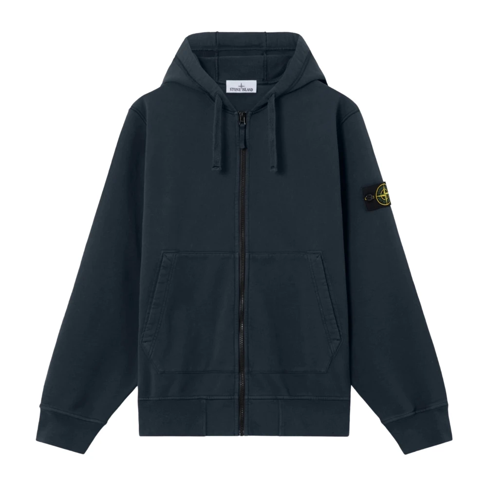 Stone Island Blue Garment Dyed Zip Through Hoodie - Male - Zip-Throughs - 2XL - Sweatshirts & Hoodies