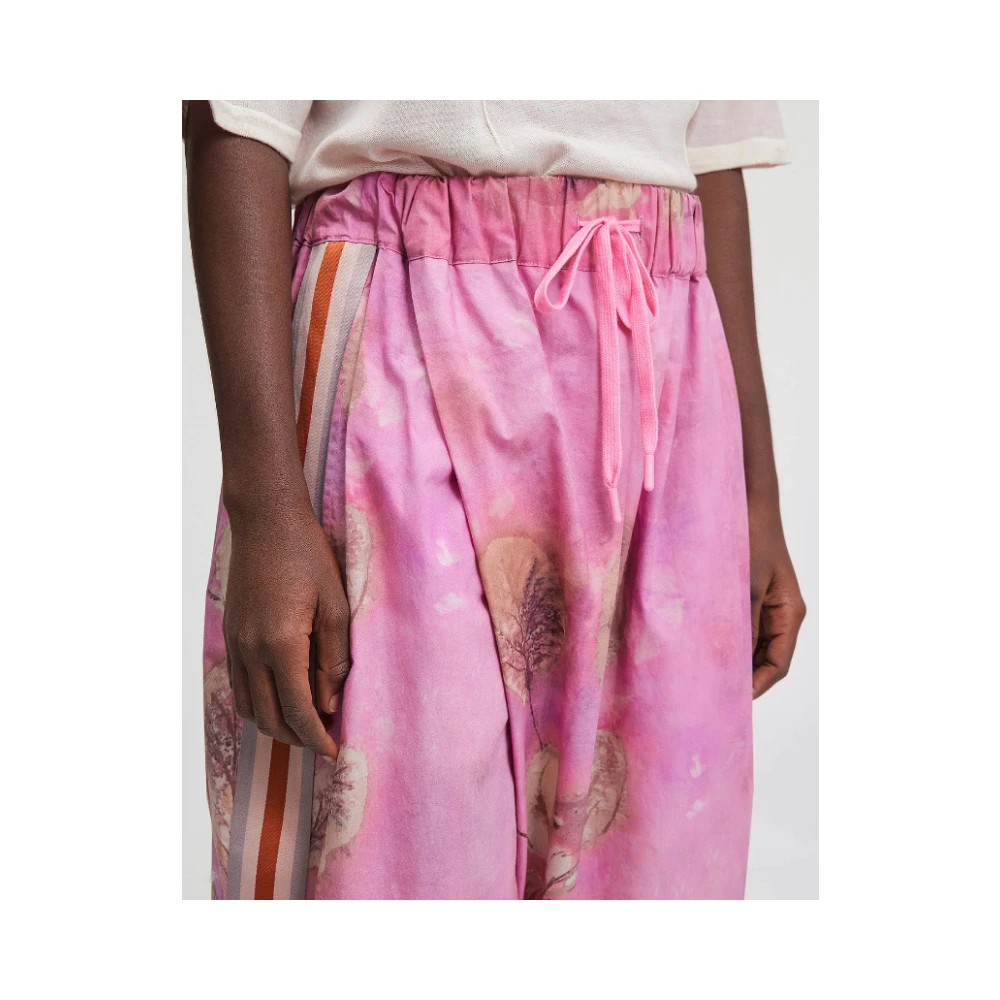 Mes Demoiselles Bloemenkatoenen wijde pijpen broek Pink Dames