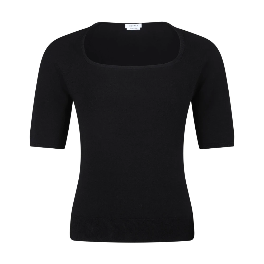 Alexander mcqueen Zwarte Vierkante Hals Top Medium Mouwen Black Dames