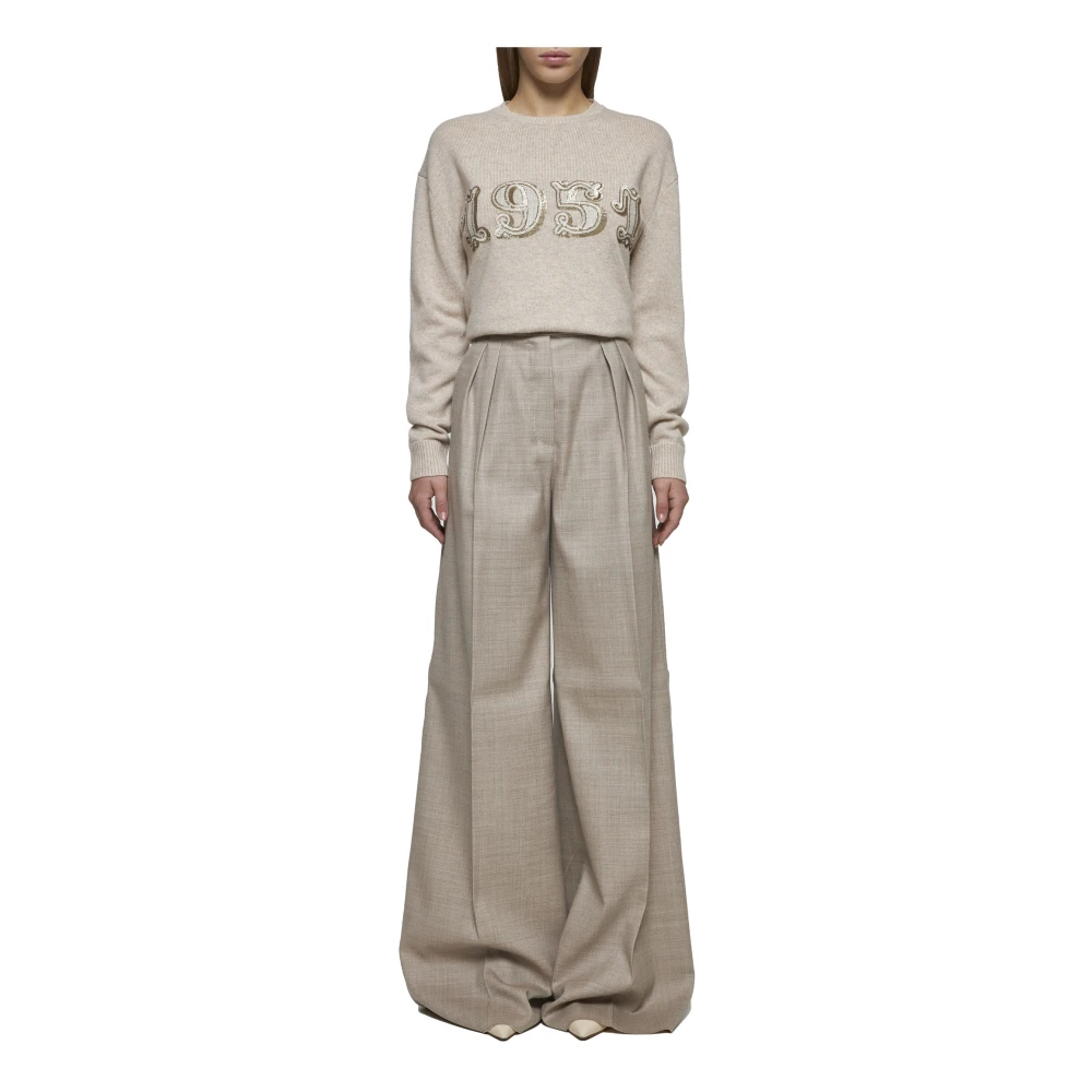Max Mara Beige Palazzo Wollen Broek Beige Dames
