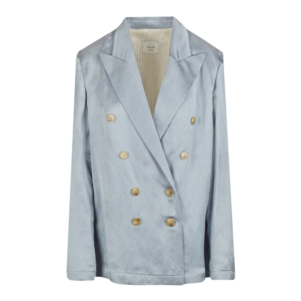 Alysi Linnen dubbelrijige blazer Blue Dames