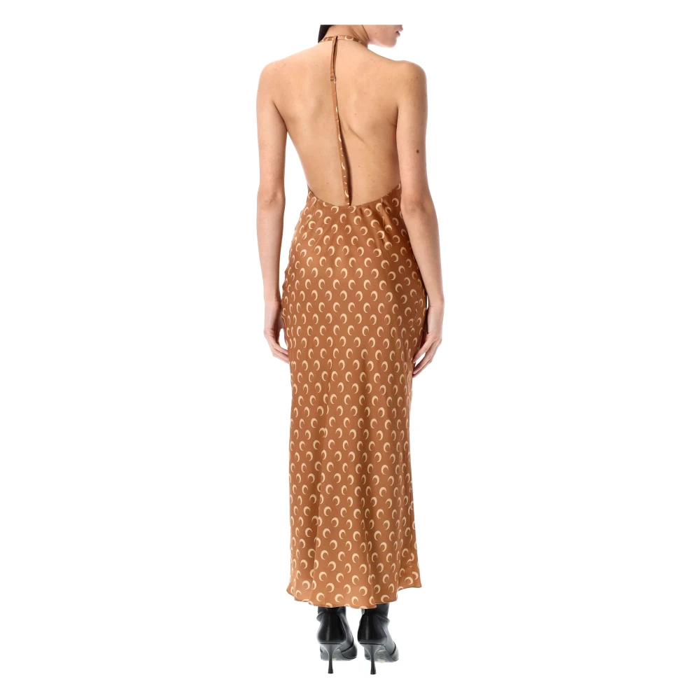 Marine Serre Maan Satijn Slip Jurk Donker Camel Brown Dames