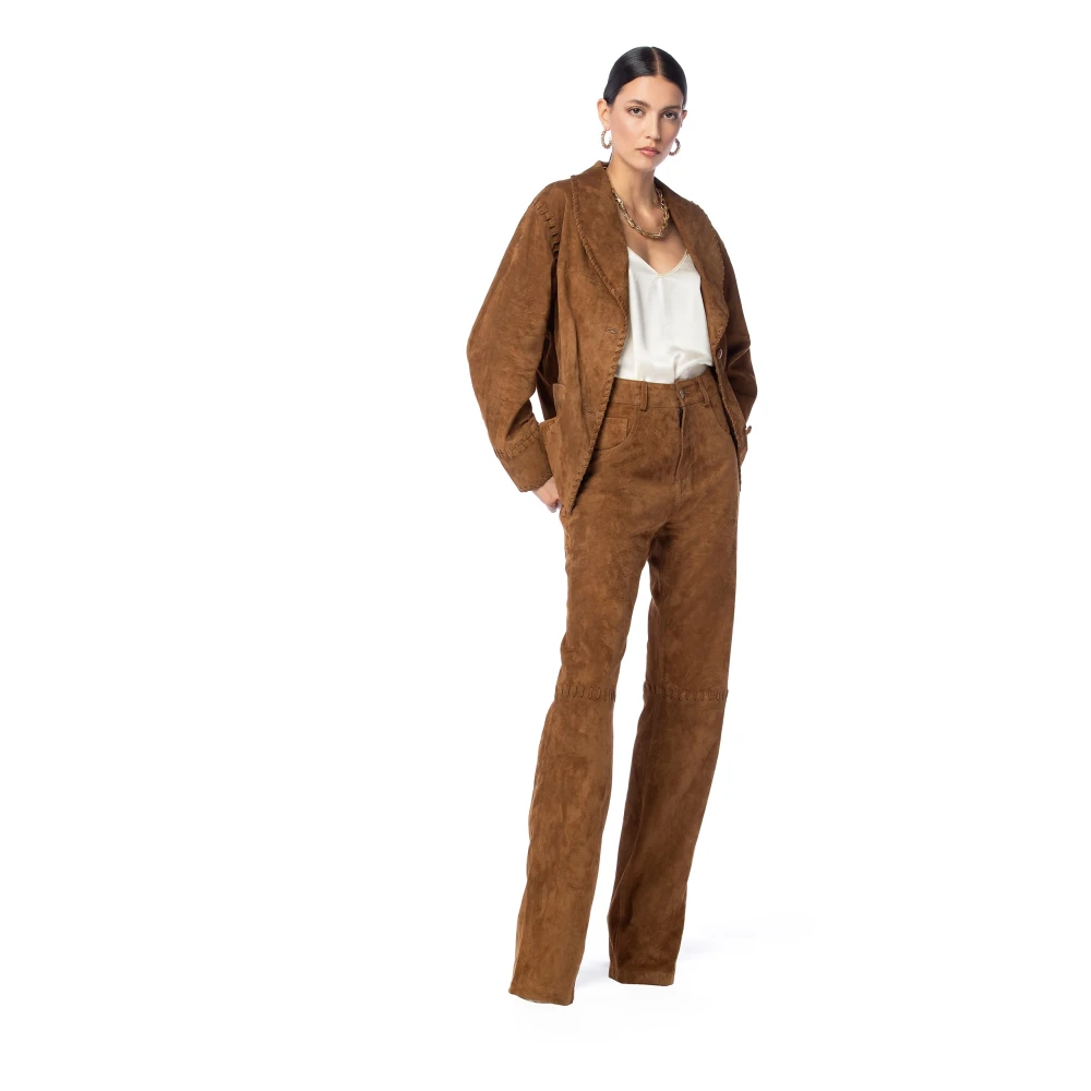 MVP wardrobe Hoge taille suède broek met vlechtdetail Brown Dames