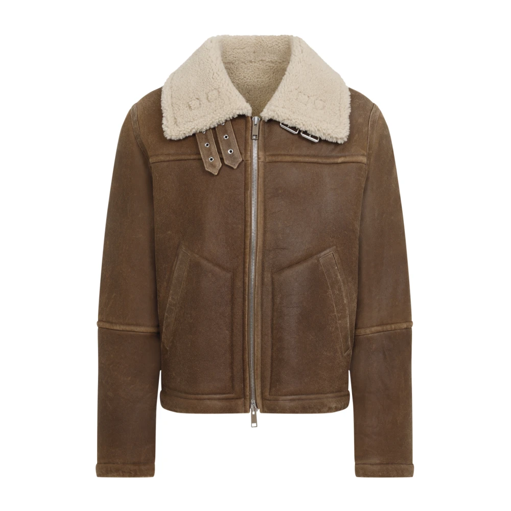 Yves Salomon Luxe Bruin Leren Shearling Jas Brown Heren