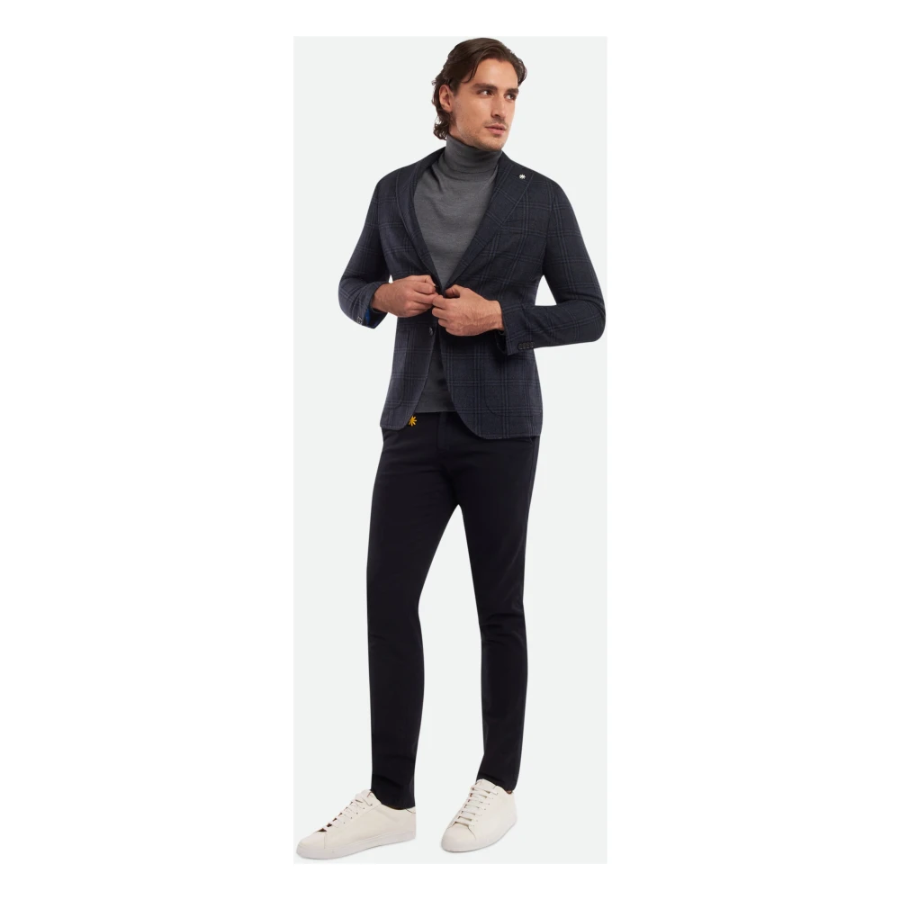 Manuel Ritz Navy Check Wol Blazer Blue Heren