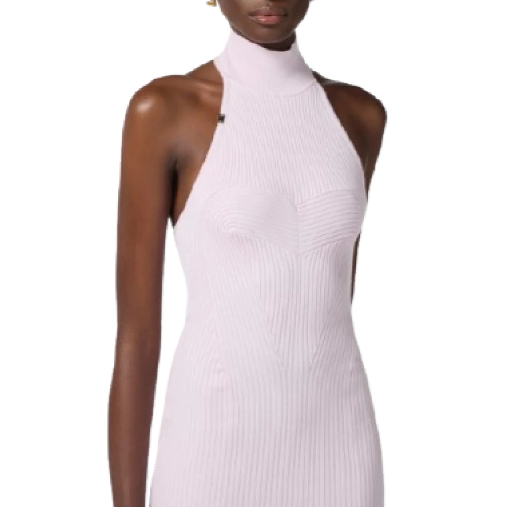 Elisabetta Franchi Geribbelde Viscose Halternek Jurk Roze Pink Dames
