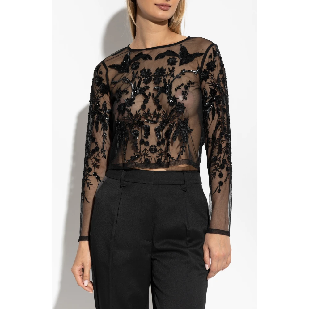 AllSaints Greta Top met Glinsterende Pailletten Black Dames