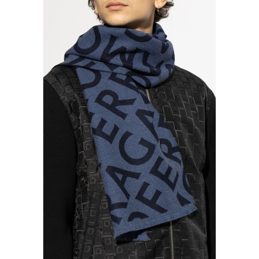 Salvatore Ferragamo Wollen sjaal met monogram Blue Heren