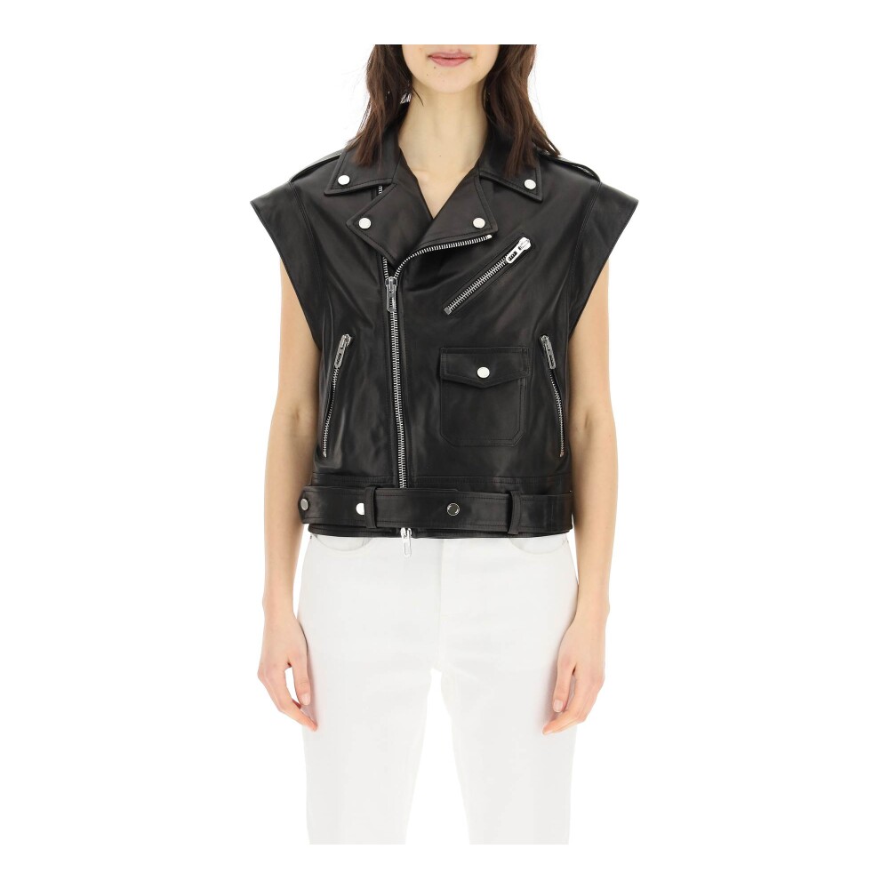 Sleeveless leather clearance biker jacket