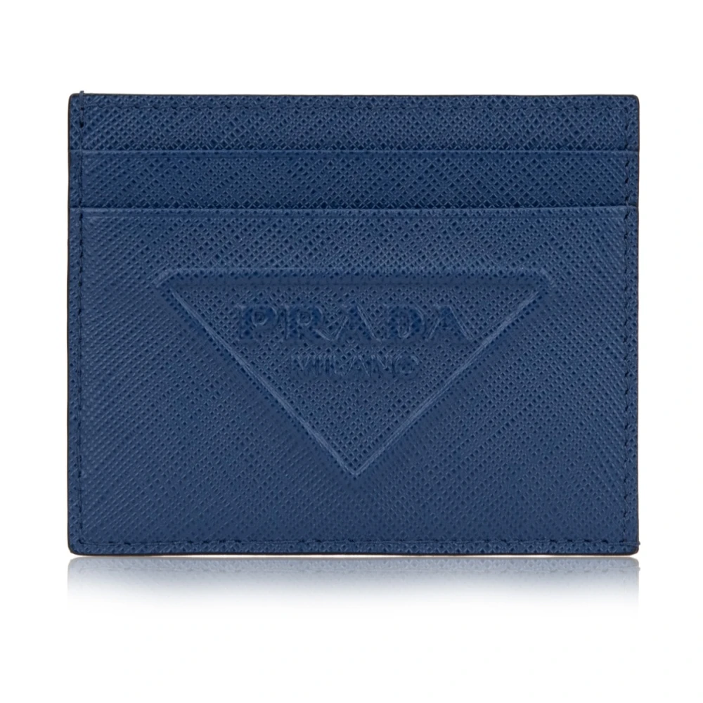 Prada Heren Leren Kaarthouder Blue Heren