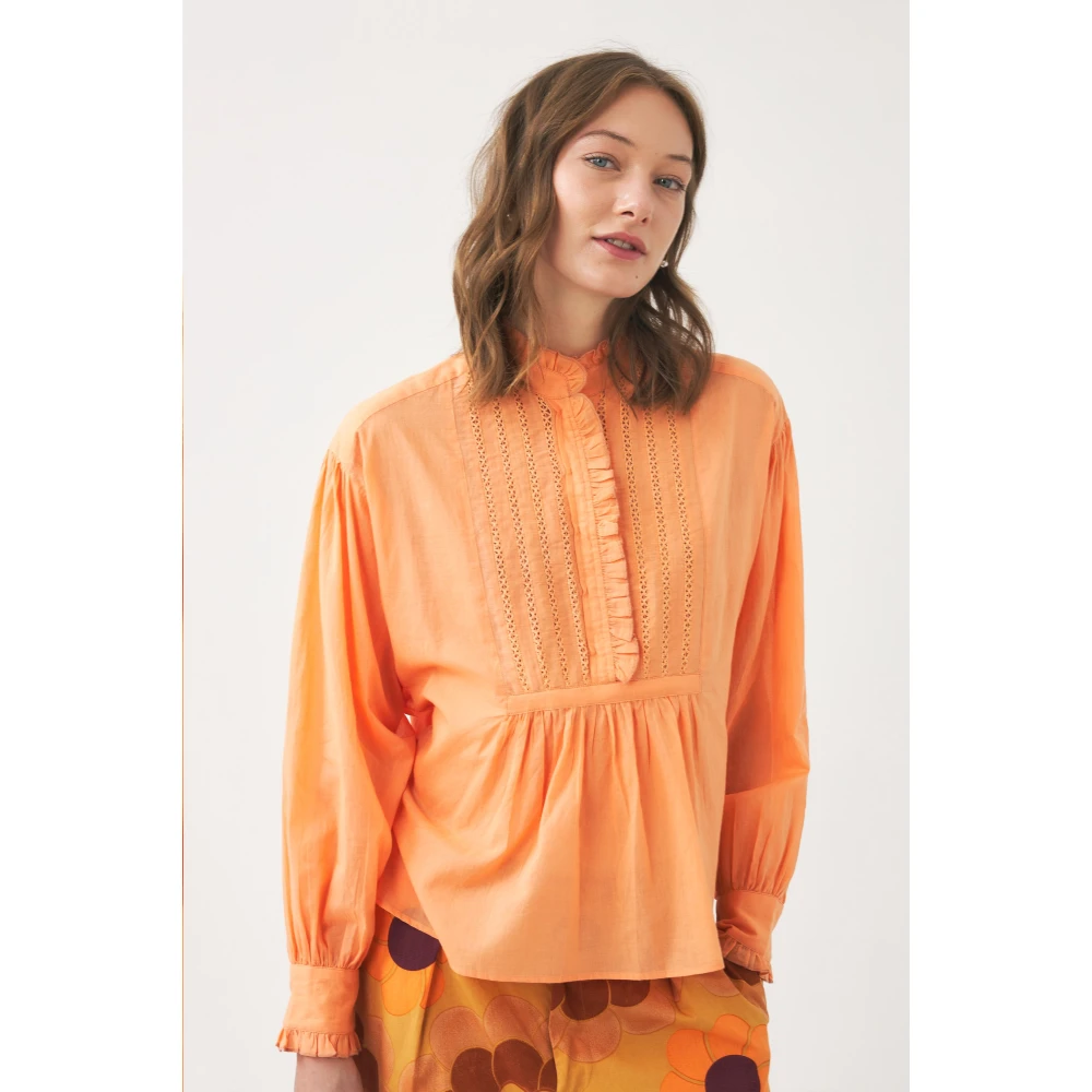 Antik batik Katoenen voile Victoriaanse stijl blouse Anna Orange Dames