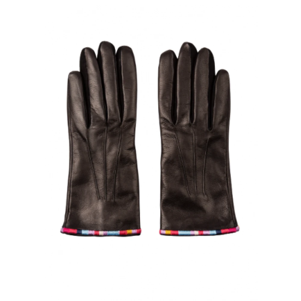 Paul Smith Zwarte leren handschoenen met geborduurde rand Black Dames