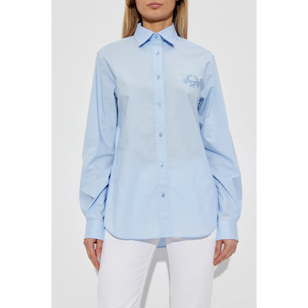 Moschino Katoenen shirt met geborduurd logo Blue Dames