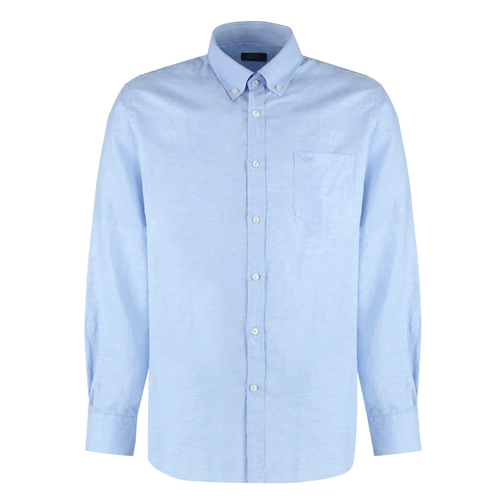 PAUL & SHARK Linnen Katoenen Shirt Knoopsluiting Blue Heren