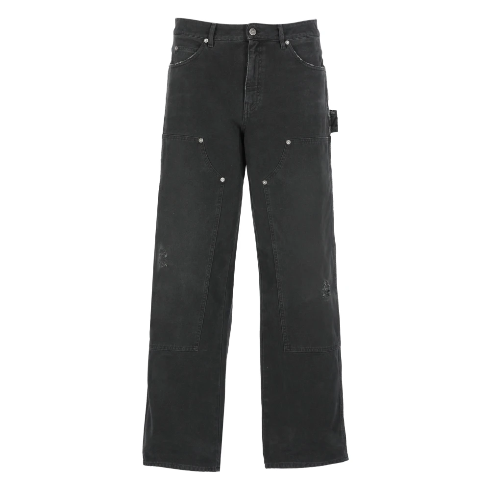Golden Goose Zwarte katoenen jeans met sterlogo Black Heren